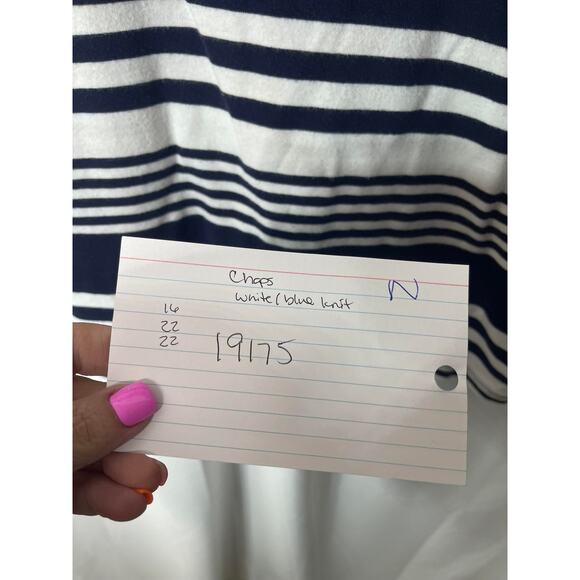Chaps knit blouse shirt top women's XL extra large blue and white stripe cotton - Picture 12 of 12